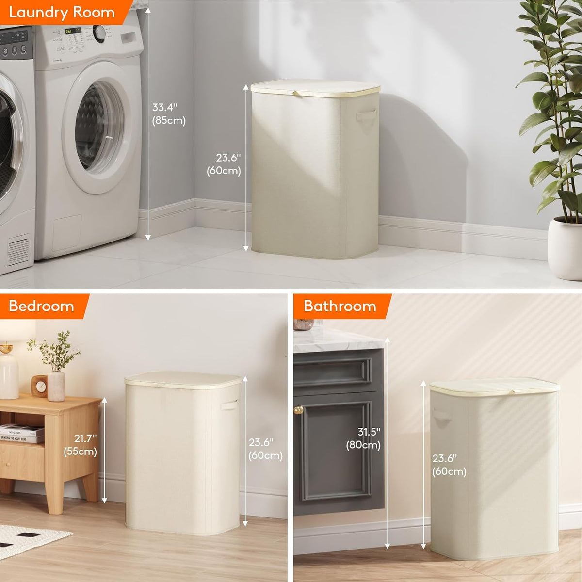 105L Large Laundry Basket with Lid, Laundry Hamper with Plastic Handles and Removable Bag, Foldable Tall Dirty Clothes Hampers for Laundry for Laundry Room, Bedroom, Bathroom, Dorm, Beige