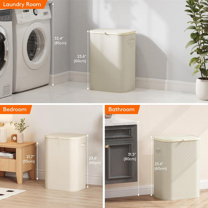 105L Large Laundry Basket with Lid, Laundry Hamper with Plastic Handles and Removable Bag, Foldable Tall Dirty Clothes Hampers for Laundry for Laundry Room, Bedroom, Bathroom, Dorm, Beige