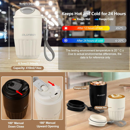 Travel Mug, 14oz Insulated Tumbler with Ceramic Coating, Vacuum Double Walled Insulation, Leakproof Lid, Thermal Mug for Coffee, Black