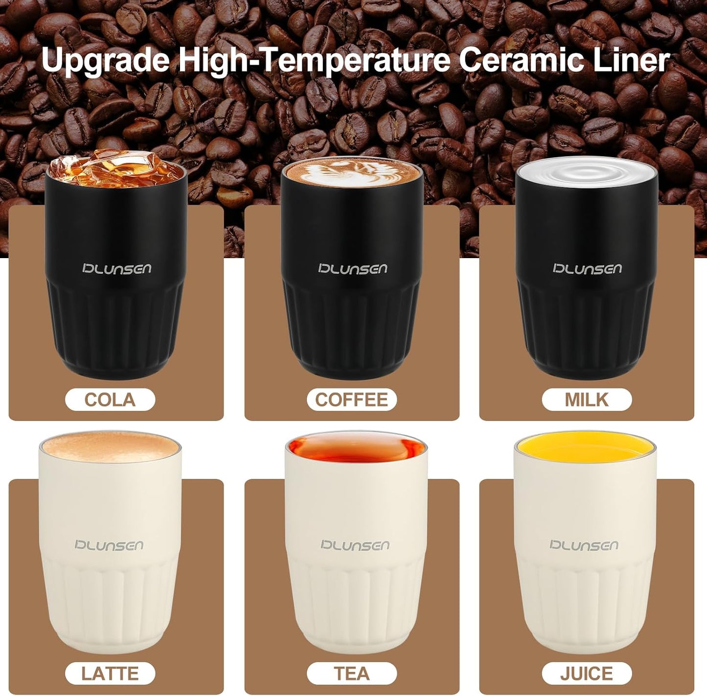 Travel Mug, 14oz Insulated Tumbler with Ceramic Coating, Vacuum Double Walled Insulation, Leakproof Lid, Thermal Mug for Coffee, Black