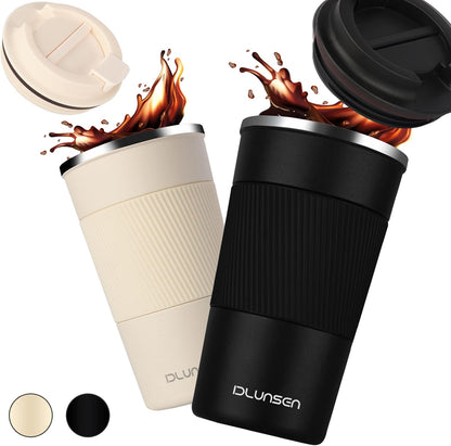 Travel Mug, 14oz Insulated Tumbler with Ceramic Coating, Vacuum Double Walled Insulation, Leakproof Lid, Thermal Mug for Coffee, Black