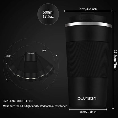 Travel Mug, 14oz Insulated Tumbler with Ceramic Coating, Vacuum Double Walled Insulation, Leakproof Lid, Thermal Mug for Coffee, Black
