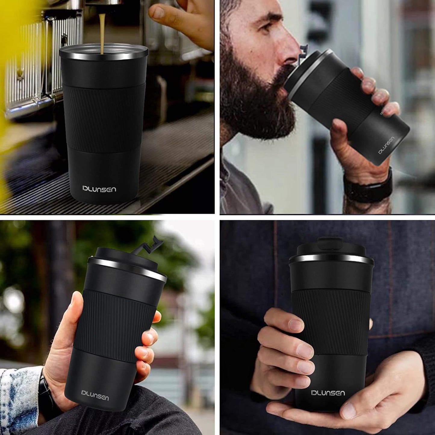 Travel Mug, 14oz Insulated Tumbler with Ceramic Coating, Vacuum Double Walled Insulation, Leakproof Lid, Thermal Mug for Coffee, Black