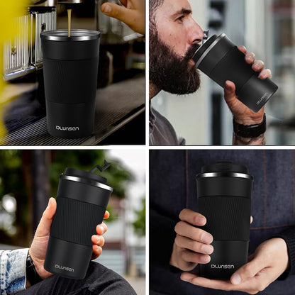 Travel Mug, 14oz Insulated Tumbler with Ceramic Coating, Vacuum Double Walled Insulation, Leakproof Lid, Thermal Mug for Coffee, Black
