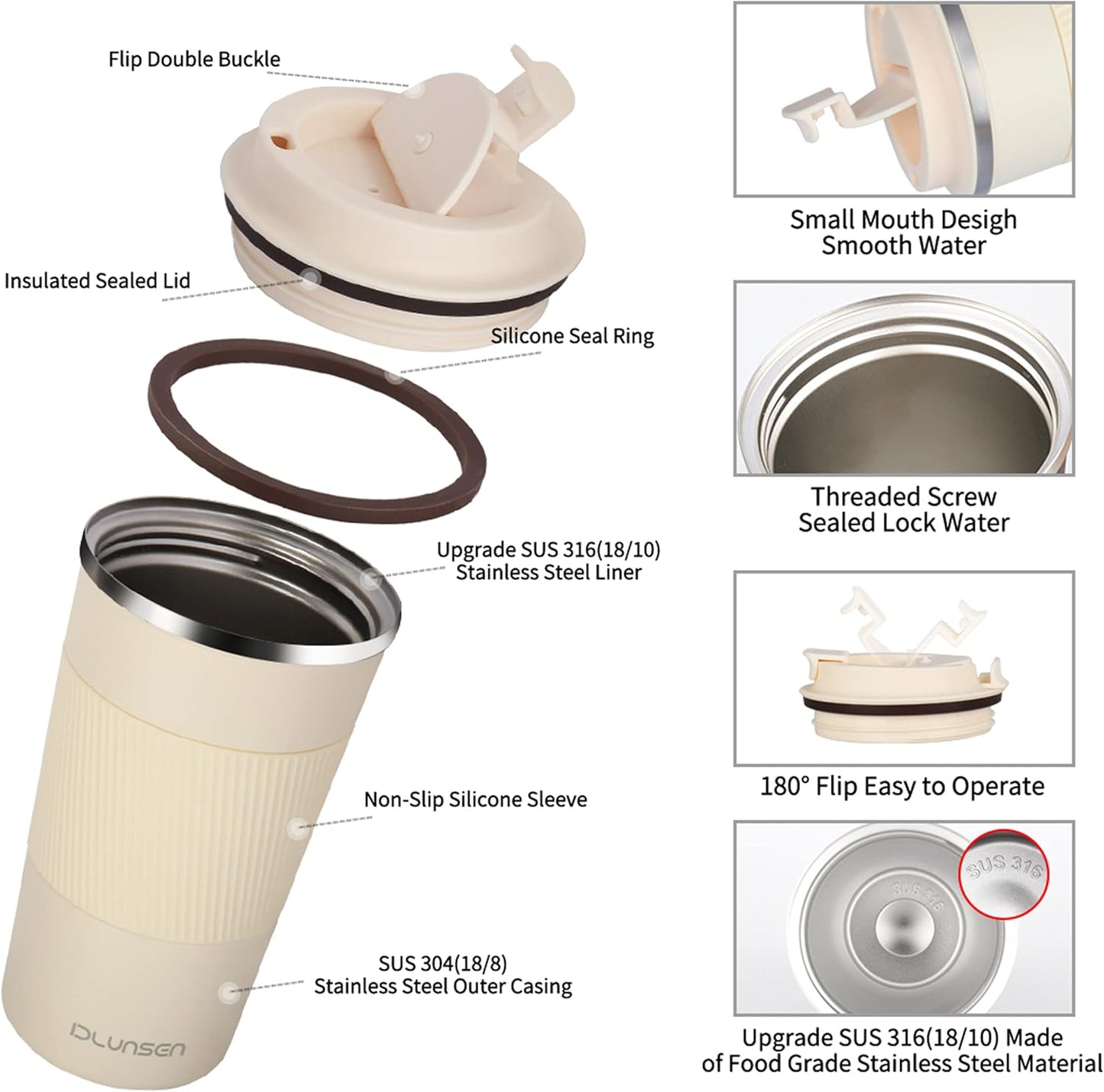 Travel Mug, 14oz Insulated Tumbler with Ceramic Coating, Vacuum Double Walled Insulation, Leakproof Lid, Thermal Mug for Coffee, Black