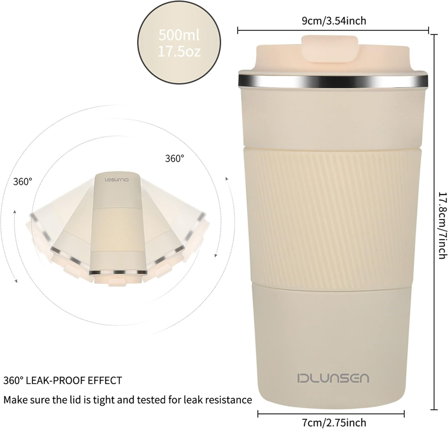 Travel Mug, 14oz Insulated Tumbler with Ceramic Coating, Vacuum Double Walled Insulation, Leakproof Lid, Thermal Mug for Coffee, Black