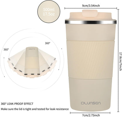 Travel Mug, 14oz Insulated Tumbler with Ceramic Coating, Vacuum Double Walled Insulation, Leakproof Lid, Thermal Mug for Coffee, Black