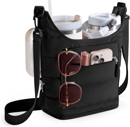 Water Bottle Holder for 2 Cups, Water Bottle Sling Bag with Strap | Tumbler Carrier Bag fits 18-40oz Cups, Water-resistant Aluminum Foil Lining, Ideal for Walking, Hiking, Camping