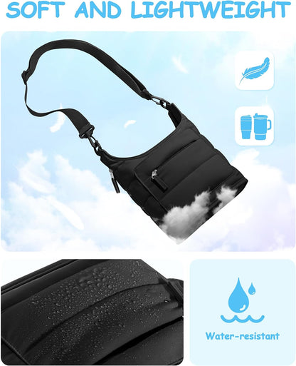 Water Bottle Holder for 2 Cups, Water Bottle Sling Bag with Strap | Tumbler Carrier Bag fits 18-40oz Cups, Water-resistant Aluminum Foil Lining, Ideal for Walking, Hiking, Camping