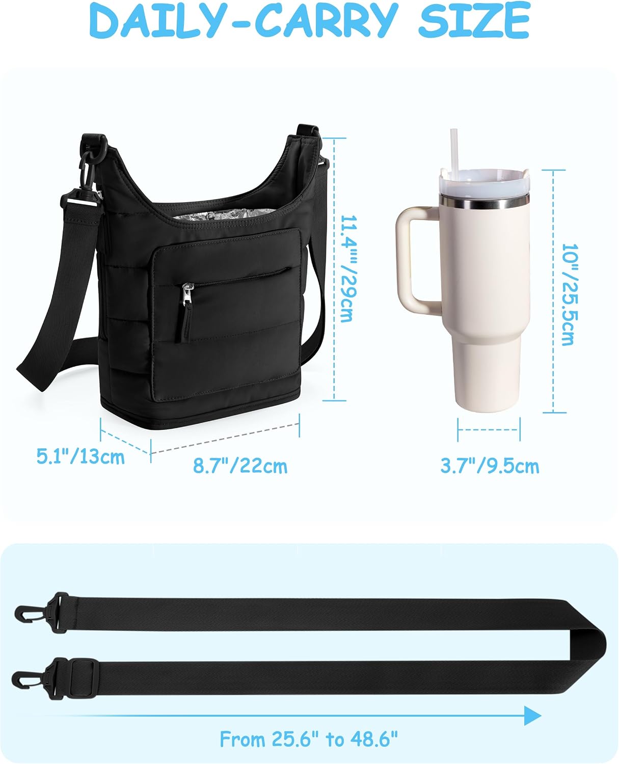 Water Bottle Holder for 2 Cups, Water Bottle Sling Bag with Strap | Tumbler Carrier Bag fits 18-40oz Cups, Water-resistant Aluminum Foil Lining, Ideal for Walking, Hiking, Camping