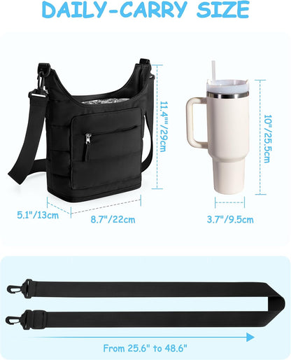 Water Bottle Holder for 2 Cups, Water Bottle Sling Bag with Strap | Tumbler Carrier Bag fits 18-40oz Cups, Water-resistant Aluminum Foil Lining, Ideal for Walking, Hiking, Camping