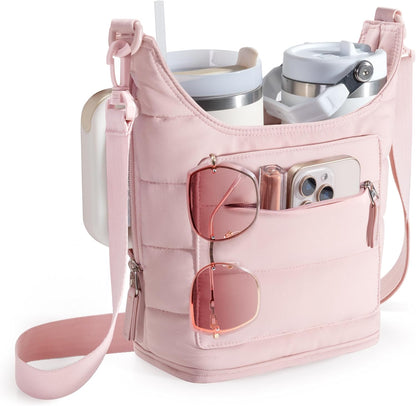 Water Bottle Holder for 2 Cups, Water Bottle Sling Bag with Strap | Tumbler Carrier Bag fits 18-40oz Cups, Water-resistant Aluminum Foil Lining, Ideal for Walking, Hiking, Camping