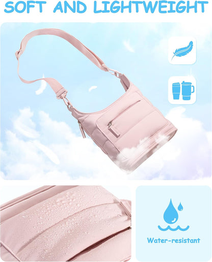 Water Bottle Holder for 2 Cups, Water Bottle Sling Bag with Strap | Tumbler Carrier Bag fits 18-40oz Cups, Water-resistant Aluminum Foil Lining, Ideal for Walking, Hiking, Camping
