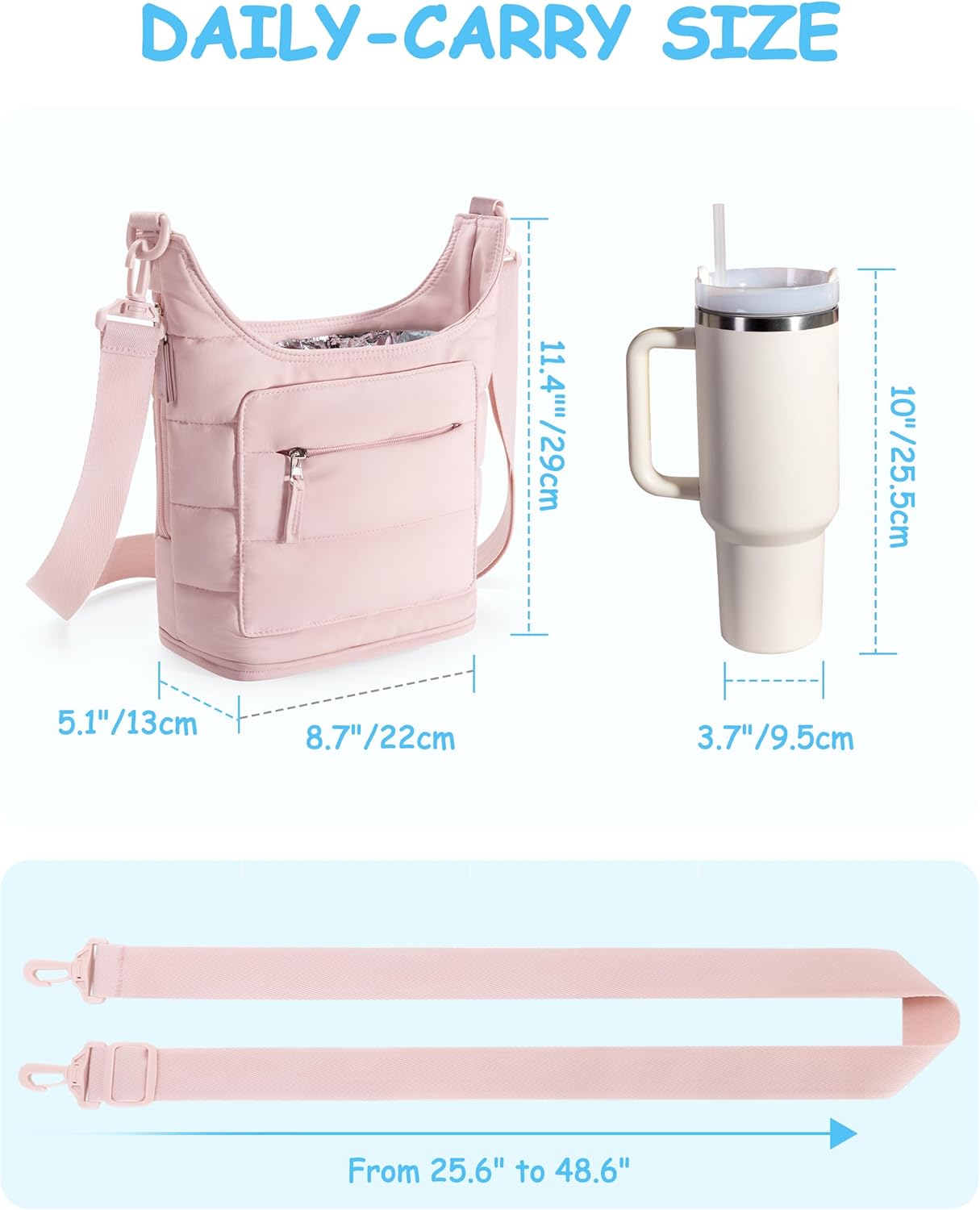 Water Bottle Holder for 2 Cups, Water Bottle Sling Bag with Strap | Tumbler Carrier Bag fits 18-40oz Cups, Water-resistant Aluminum Foil Lining, Ideal for Walking, Hiking, Camping