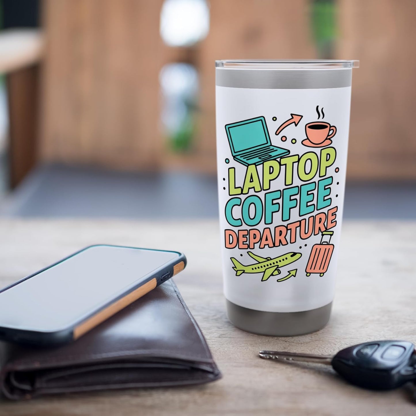 Laptop Coffee Departure Travel Remote Work Design Stainless Steel Insulated Tumbler