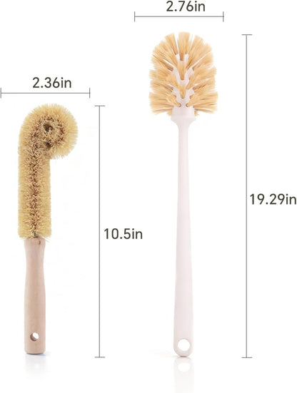 Bottle Brush & Dish Scrubber Set (3 Pack) - Kitchen Cleaning Kit with L-Shape Bottle Cleaner, Round Pan Brush & Detail Scrubber - Multi-Use for Bottles, Pots, Pans & Glassware