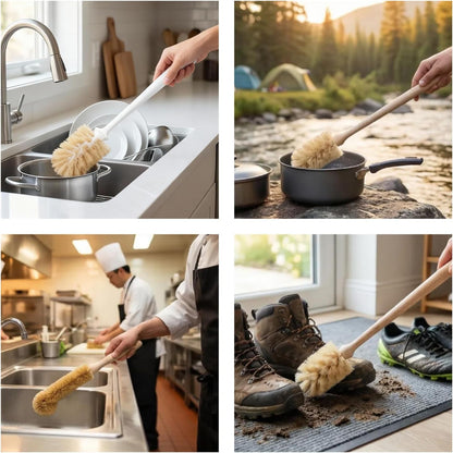 Bottle Brush & Dish Scrubber Set (3 Pack) - Kitchen Cleaning Kit with L-Shape Bottle Cleaner, Round Pan Brush & Detail Scrubber - Multi-Use for Bottles, Pots, Pans & Glassware