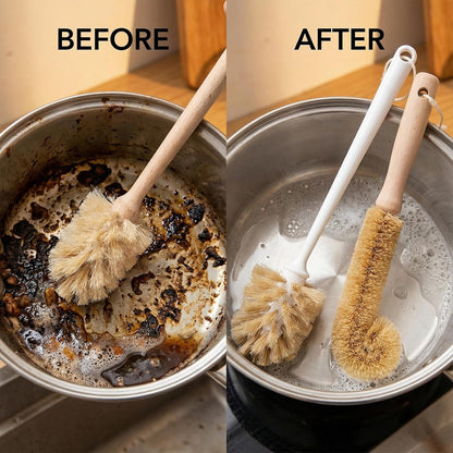 Bottle Brush & Dish Scrubber Set (3 Pack) - Kitchen Cleaning Kit with L-Shape Bottle Cleaner, Round Pan Brush & Detail Scrubber - Multi-Use for Bottles, Pots, Pans & Glassware