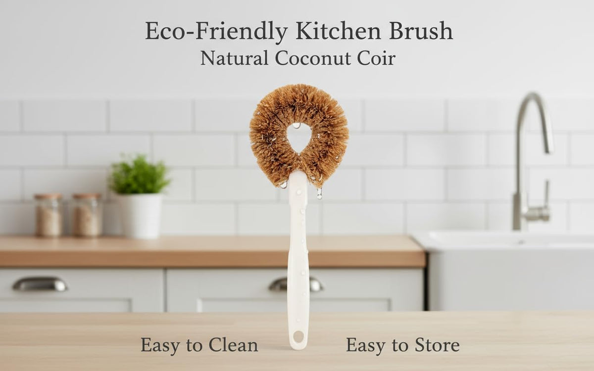 Bottle Brush & Dish Scrubber Set (3 Pack) - Kitchen Cleaning Kit with L-Shape Bottle Cleaner, Round Pan Brush & Detail Scrubber - Multi-Use for Bottles, Pots, Pans & Glassware
