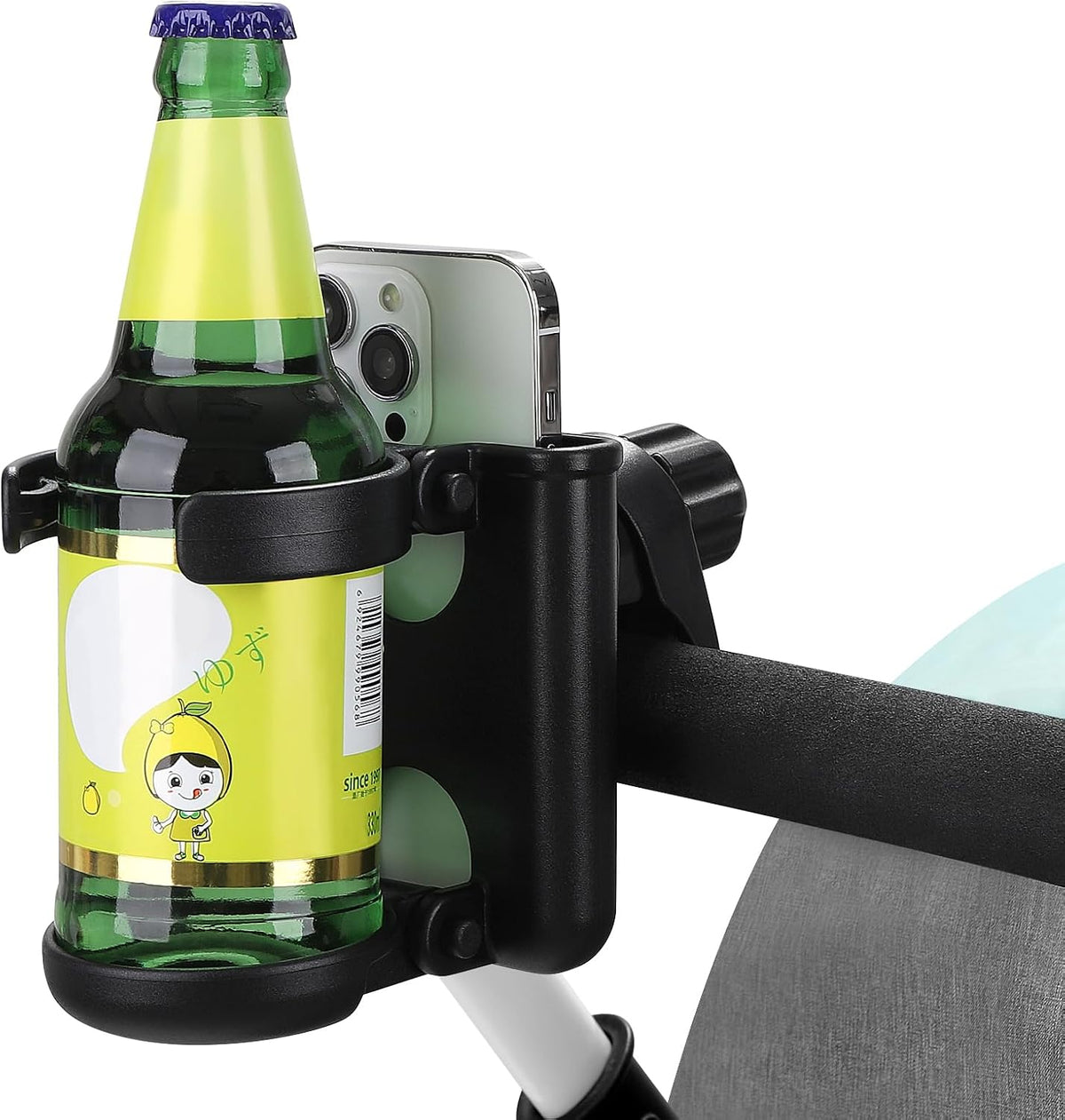 Stroller Cup Holder with Phone Holder, Foldable Universal Cup Holder, 360 ° Rotatable Bottle Holder for Stroller, Bike, Wheelchair, Walker, Scooter