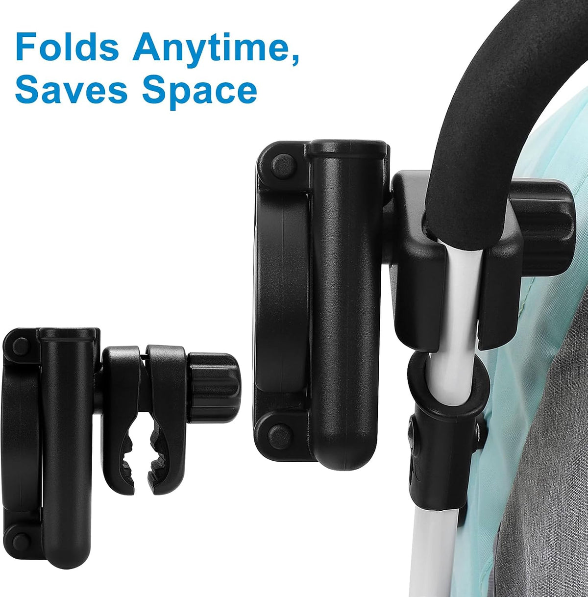 Stroller Cup Holder with Phone Holder, Foldable Universal Cup Holder, 360 ° Rotatable Bottle Holder for Stroller, Bike, Wheelchair, Walker, Scooter