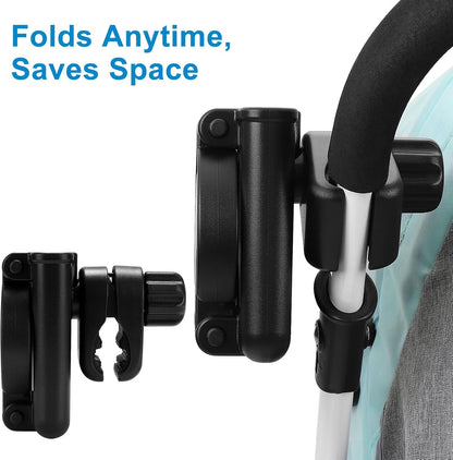 Stroller Cup Holder with Phone Holder, Foldable Universal Cup Holder, 360 ° Rotatable Bottle Holder for Stroller, Bike, Wheelchair, Walker, Scooter