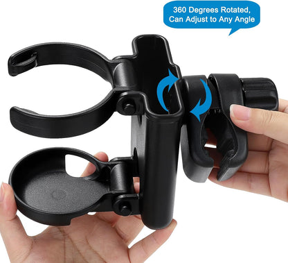 Stroller Cup Holder with Phone Holder, Foldable Universal Cup Holder, 360 ° Rotatable Bottle Holder for Stroller, Bike, Wheelchair, Walker, Scooter