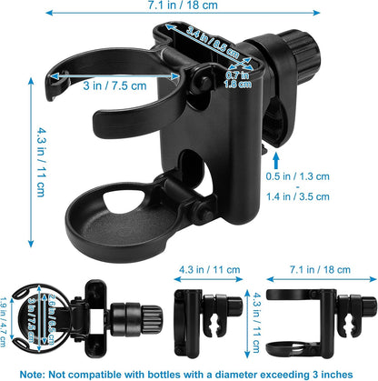 Stroller Cup Holder with Phone Holder, Foldable Universal Cup Holder, 360 ° Rotatable Bottle Holder for Stroller, Bike, Wheelchair, Walker, Scooter