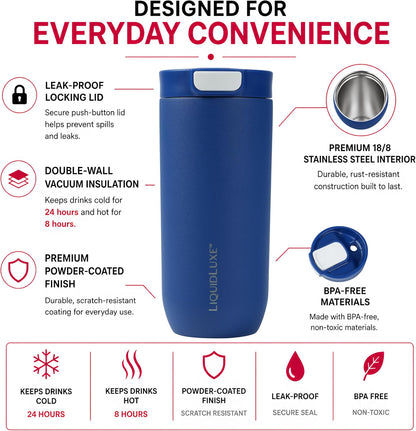 THE CLASSIC Vacuum Insulated Stainless Steel Travel Mug, Leakproof Locking Lid, Double-Wall Insulation, BPA-Free Coffee Mug for Hot & Cold Drinks, 500 mL (Matte Black)