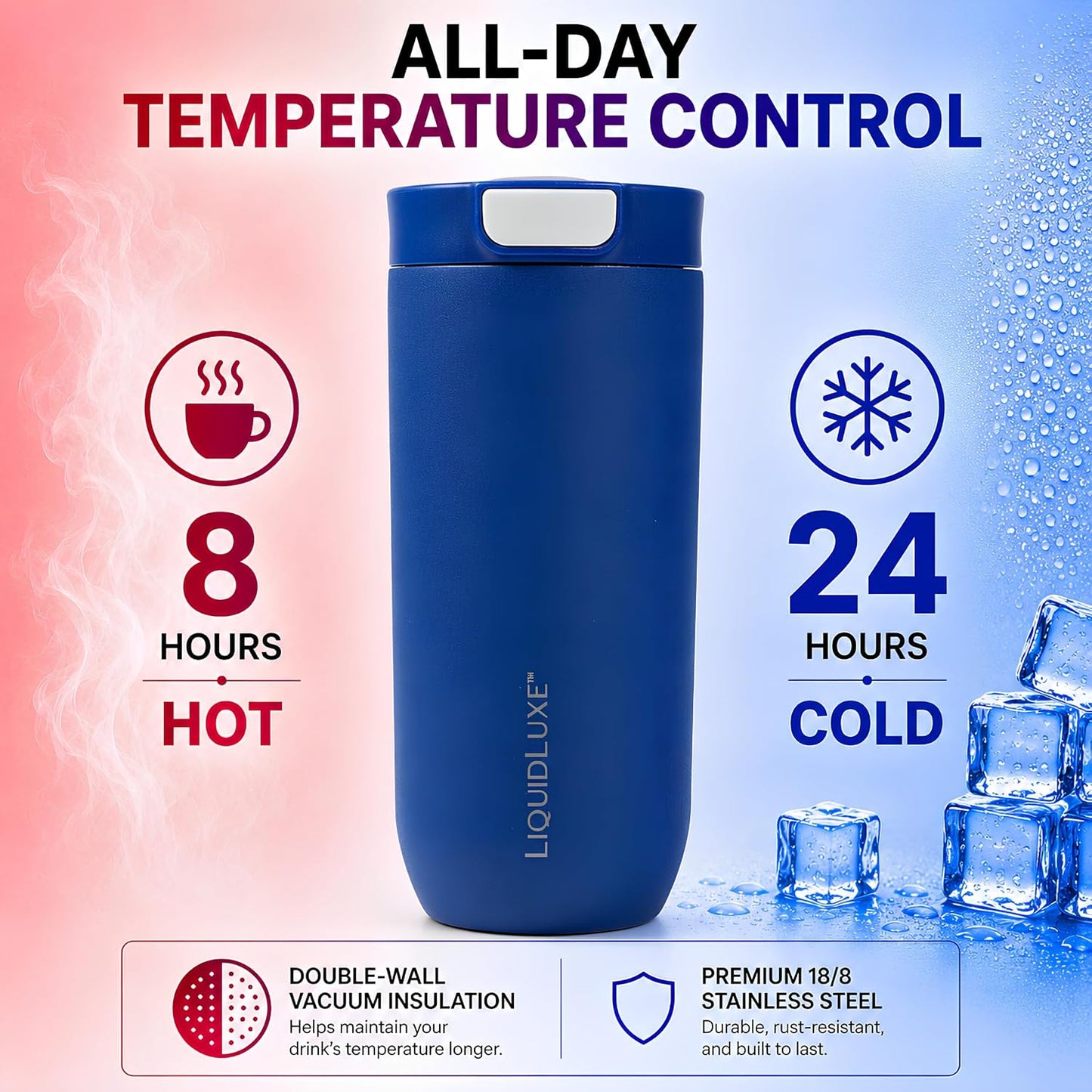 THE CLASSIC Vacuum Insulated Stainless Steel Travel Mug, Leakproof Locking Lid, Double-Wall Insulation, BPA-Free Coffee Mug for Hot & Cold Drinks, 500 mL (Matte Black)