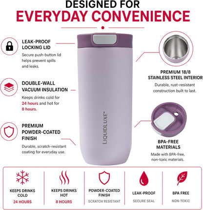 THE CLASSIC Vacuum Insulated Stainless Steel Travel Mug, Leakproof Locking Lid, Double-Wall Insulation, BPA-Free Coffee Mug for Hot & Cold Drinks, 500 mL (Matte Black)