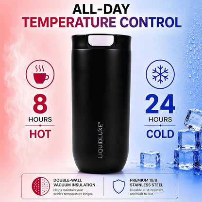 THE CLASSIC Vacuum Insulated Stainless Steel Travel Mug, Leakproof Locking Lid, Double-Wall Insulation, BPA-Free Coffee Mug for Hot & Cold Drinks, 500 mL (Matte Black)