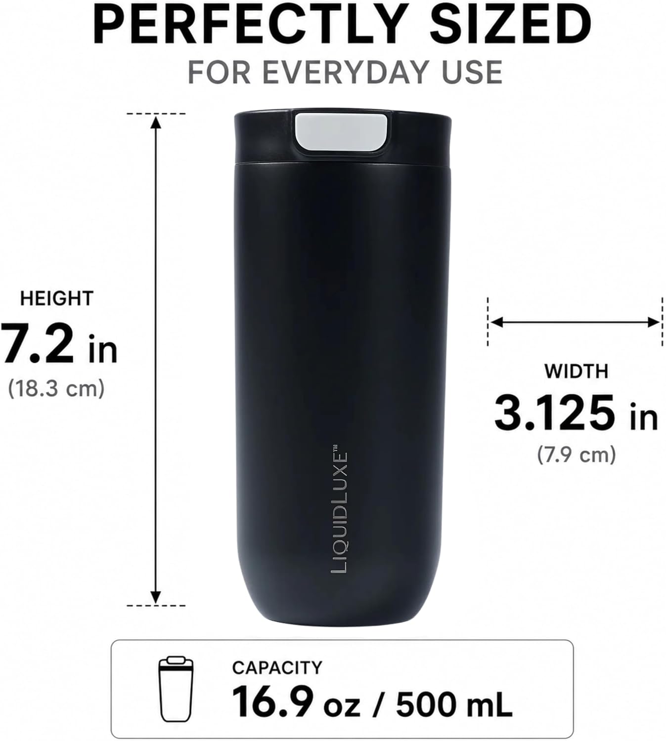 THE CLASSIC Vacuum Insulated Stainless Steel Travel Mug, Leakproof Locking Lid, Double-Wall Insulation, BPA-Free Coffee Mug for Hot & Cold Drinks, 500 mL (Matte Black)