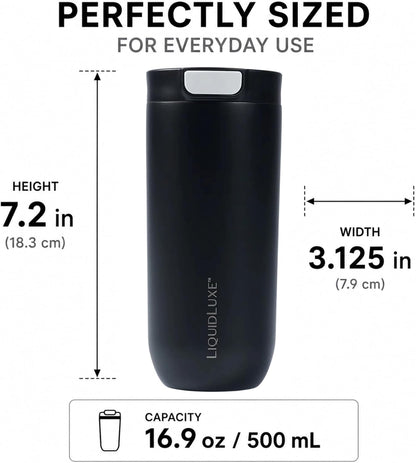 THE CLASSIC Vacuum Insulated Stainless Steel Travel Mug, Leakproof Locking Lid, Double-Wall Insulation, BPA-Free Coffee Mug for Hot & Cold Drinks, 500 mL (Matte Black)