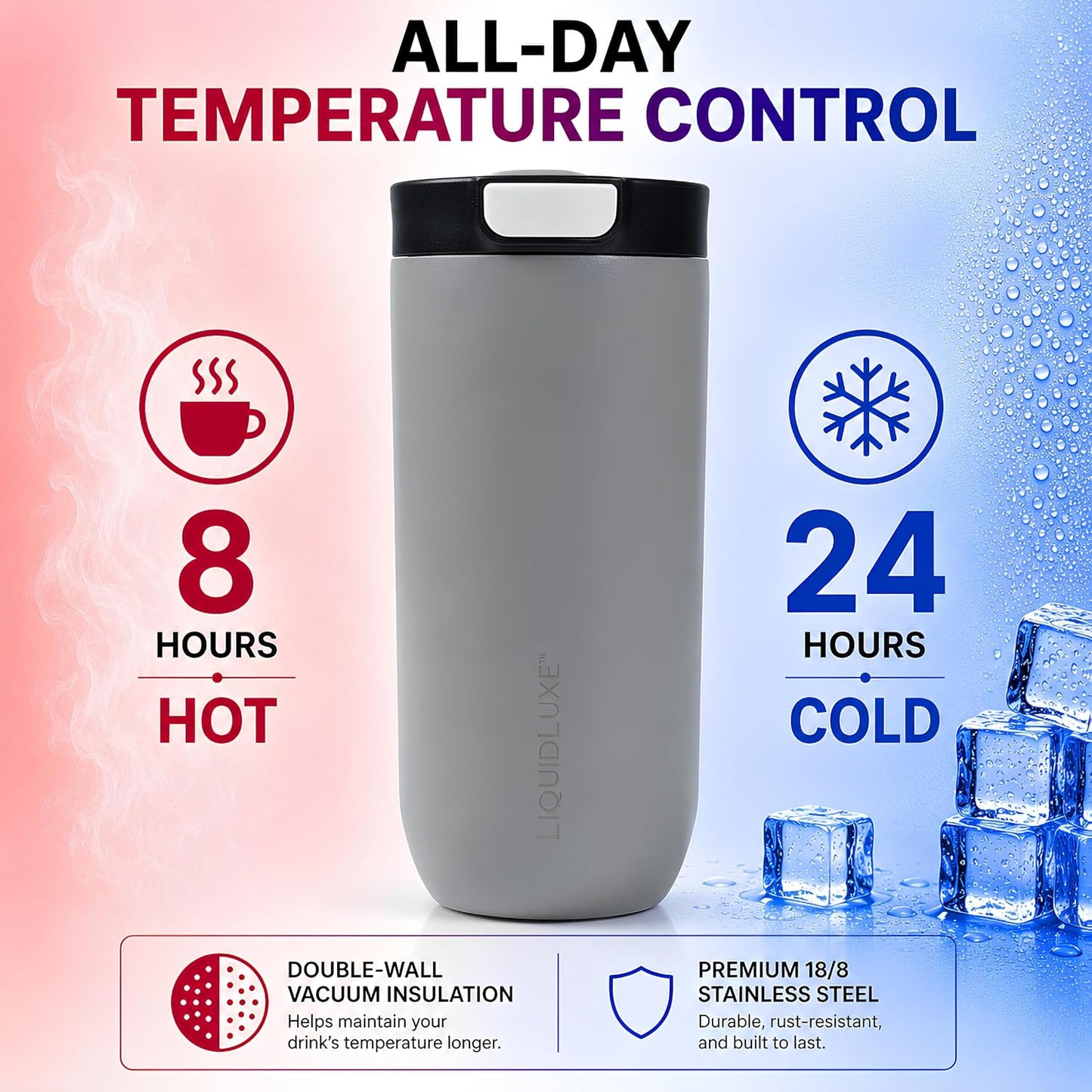 THE CLASSIC Vacuum Insulated Stainless Steel Travel Mug, Leakproof Locking Lid, Double-Wall Insulation, BPA-Free Coffee Mug for Hot & Cold Drinks, 500 mL (Matte Black)
