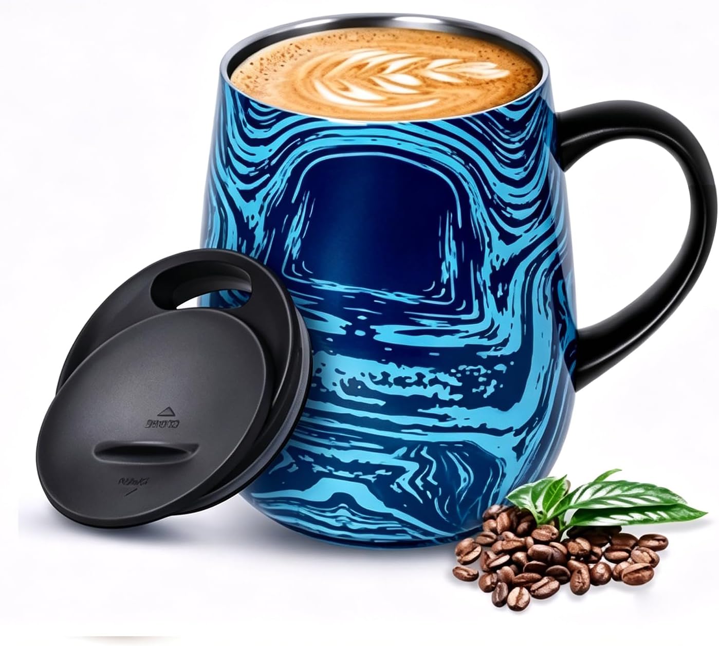 SereneSip 16oz Insulated Coffee Mug with Sliding Lid | Vacuum Sealed Stainless Steel Tumbler | BPA-Free, No Sweat Office Cup (Black)