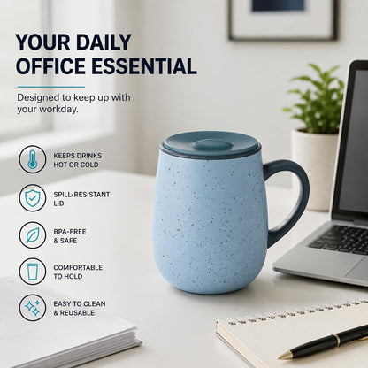 SereneSip 16oz Insulated Coffee Mug with Sliding Lid | Vacuum Sealed Stainless Steel Tumbler | BPA-Free, No Sweat Office Cup (Black)