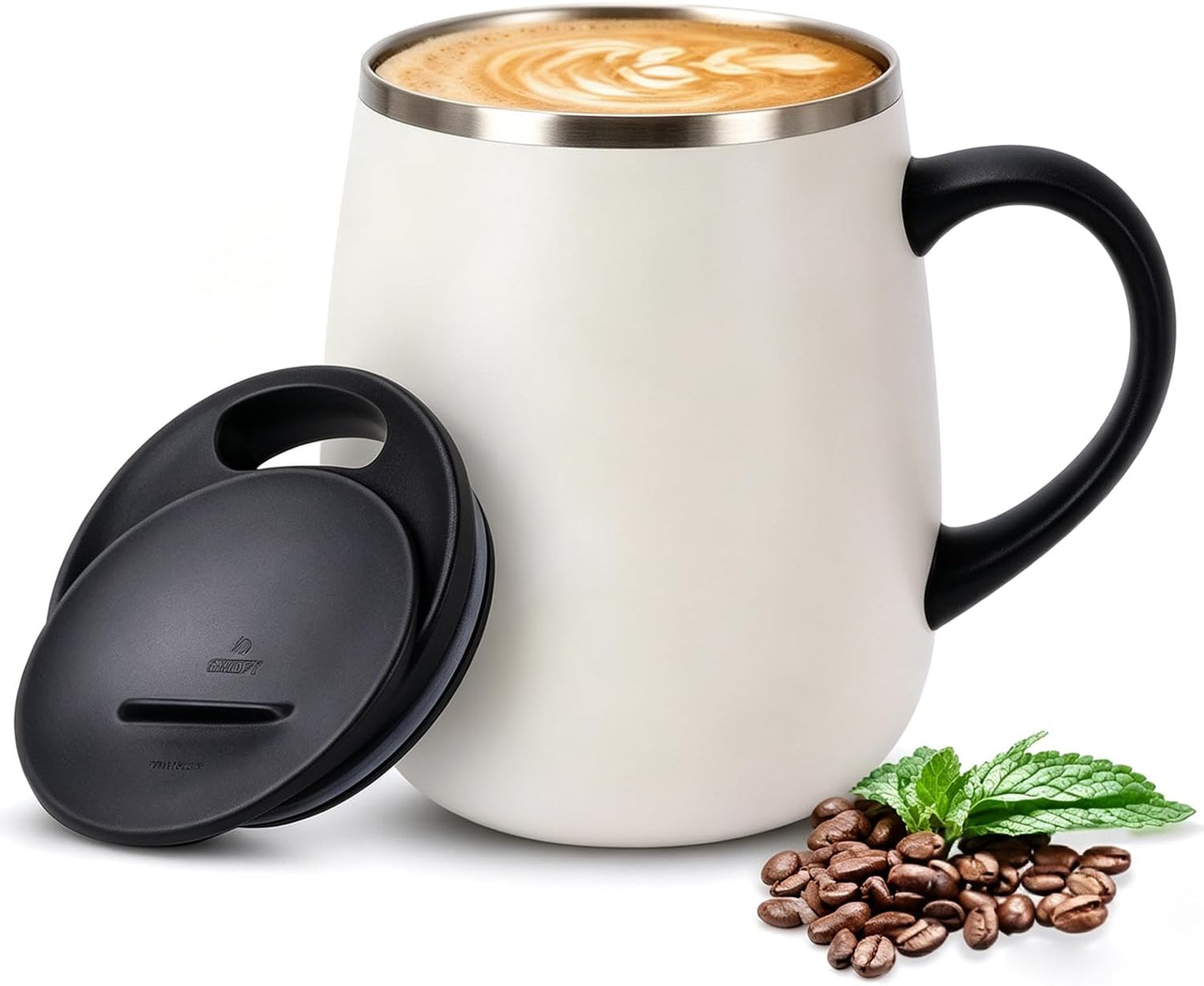 SereneSip 16oz Insulated Coffee Mug with Sliding Lid | Vacuum Sealed Stainless Steel Tumbler | BPA-Free, No Sweat Office Cup (Black)