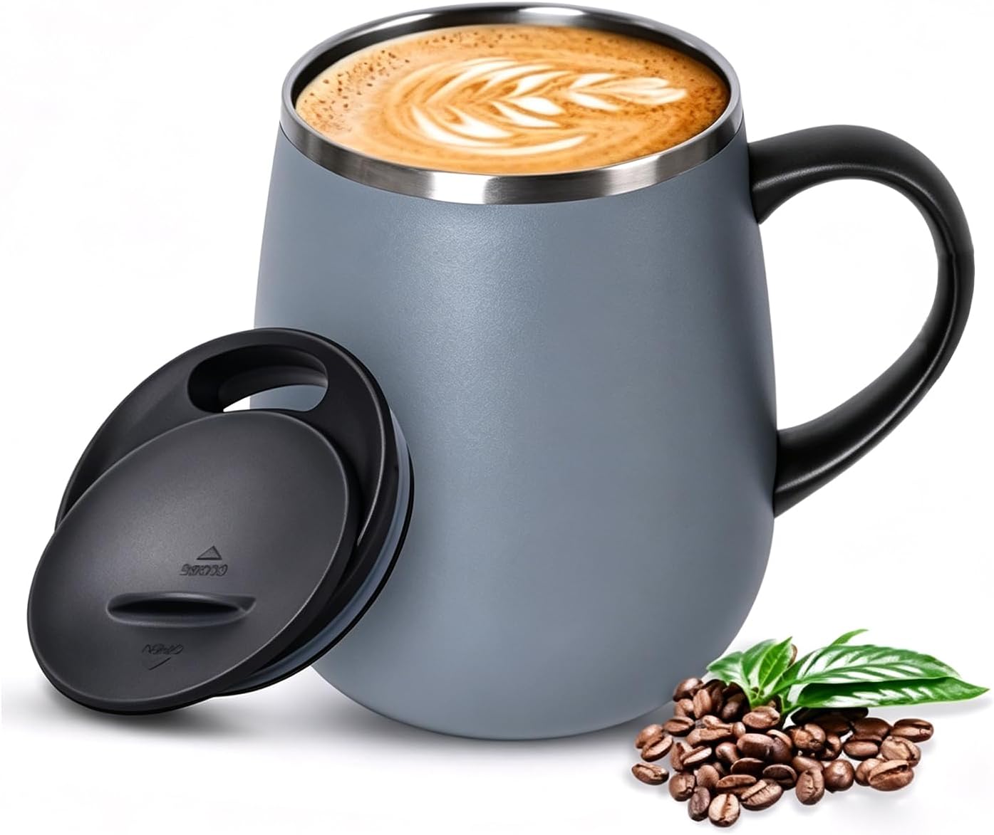 SereneSip 16oz Insulated Coffee Mug with Sliding Lid | Vacuum Sealed Stainless Steel Tumbler | BPA-Free, No Sweat Office Cup (Black)
