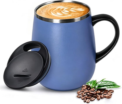 SereneSip 16oz Insulated Coffee Mug with Sliding Lid | Vacuum Sealed Stainless Steel Tumbler | BPA-Free, No Sweat Office Cup (Black)
