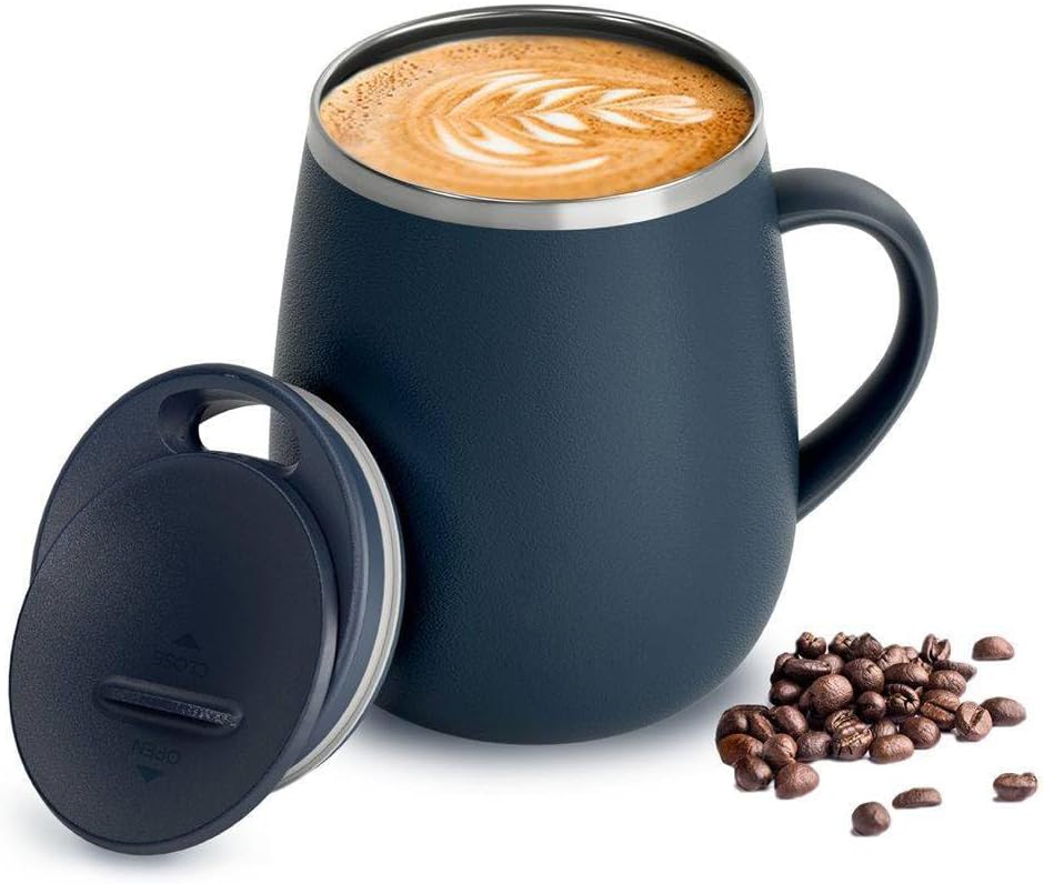 SereneSip 16oz Insulated Coffee Mug with Sliding Lid | Vacuum Sealed Stainless Steel Tumbler | BPA-Free, No Sweat Office Cup (Black)