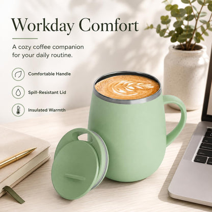 SereneSip 16oz Insulated Coffee Mug with Sliding Lid | Vacuum Sealed Stainless Steel Tumbler | BPA-Free, No Sweat Office Cup (Black)