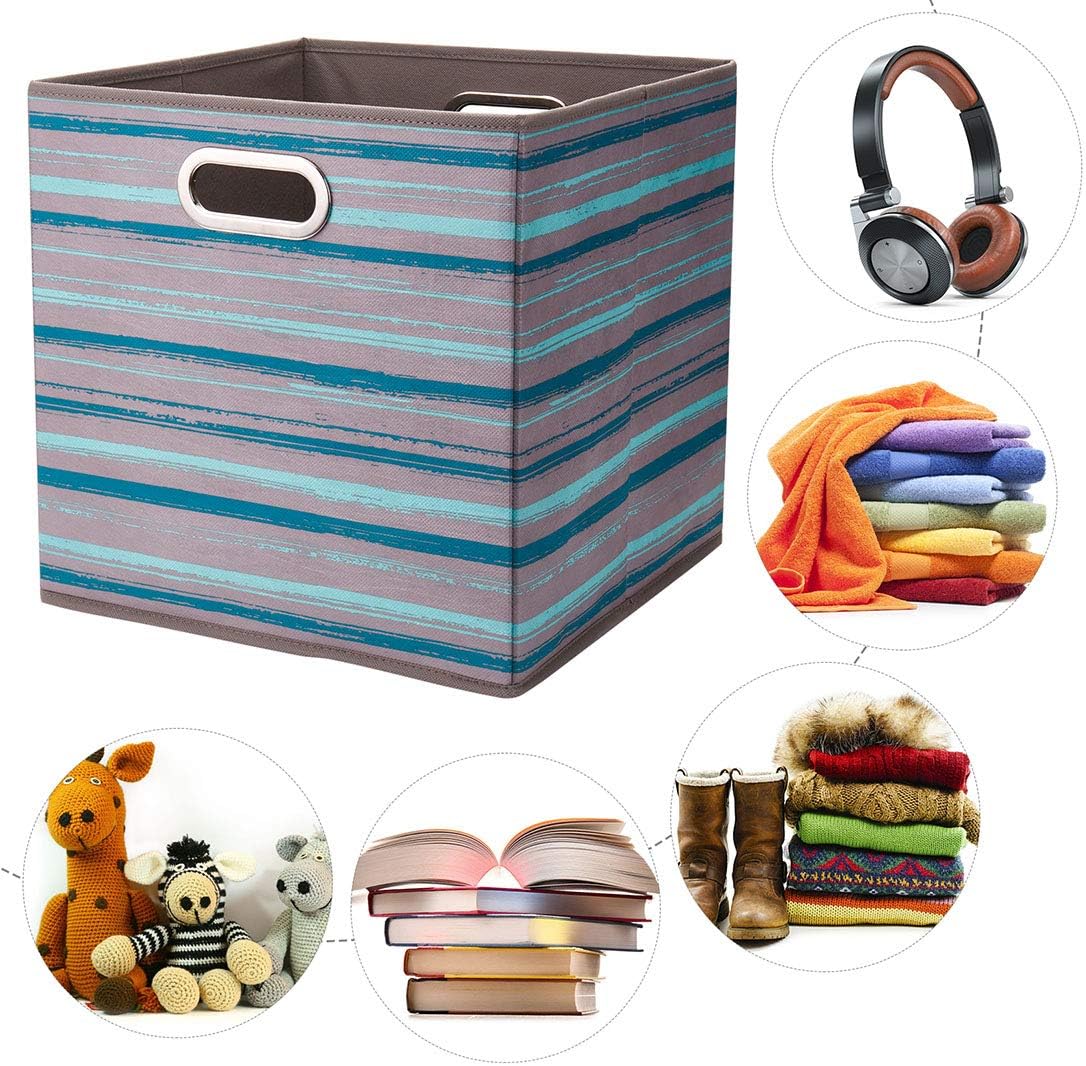 Cloth Storage Bins Set of 4 Thick Fabric Drawers Foldable Cubes Basket Organizer Container with Dual Metal Handles for Shelf Cabinet Bookcase Boxes Grey-White 13x13x13 inch