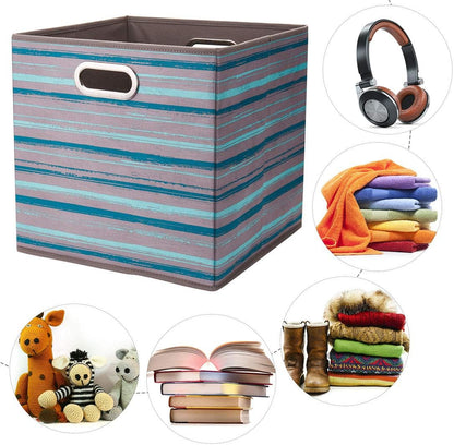 Cloth Storage Bins Set of 4 Thick Fabric Drawers Foldable Cubes Basket Organizer Container with Dual Metal Handles for Shelf Cabinet Bookcase Boxes Grey-White 13x13x13 inch