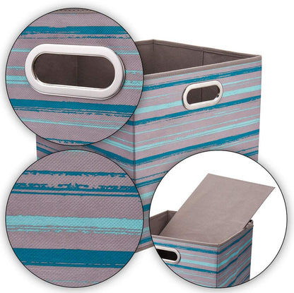 Cloth Storage Bins Set of 4 Thick Fabric Drawers Foldable Cubes Basket Organizer Container with Dual Metal Handles for Shelf Cabinet Bookcase Boxes Grey-White 13x13x13 inch