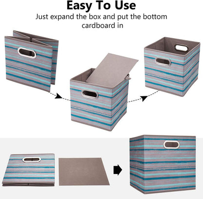 Cloth Storage Bins Set of 4 Thick Fabric Drawers Foldable Cubes Basket Organizer Container with Dual Metal Handles for Shelf Cabinet Bookcase Boxes Grey-White 13x13x13 inch