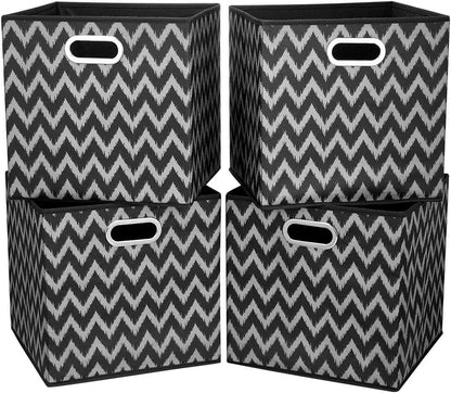Cloth Storage Bins Set of 4 Thick Fabric Drawers Foldable Cubes Basket Organizer Container with Dual Metal Handles for Shelf Cabinet Bookcase Boxes Grey-White 13x13x13 inch