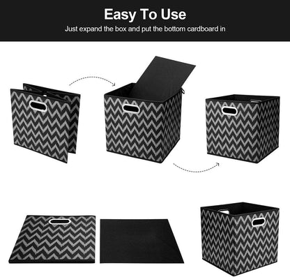Cloth Storage Bins Set of 4 Thick Fabric Drawers Foldable Cubes Basket Organizer Container with Dual Metal Handles for Shelf Cabinet Bookcase Boxes Grey-White 13x13x13 inch