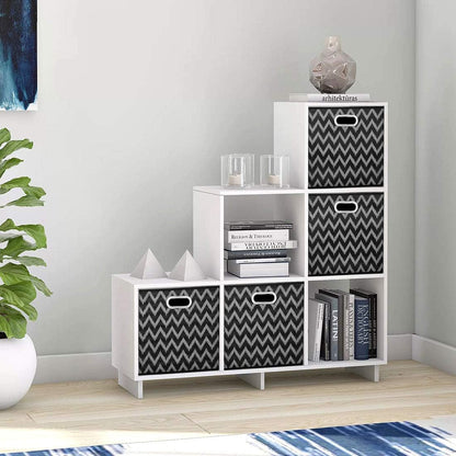 Cloth Storage Bins Set of 4 Thick Fabric Drawers Foldable Cubes Basket Organizer Container with Dual Metal Handles for Shelf Cabinet Bookcase Boxes Grey-White 13x13x13 inch