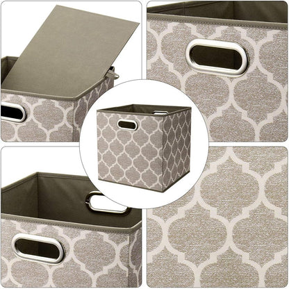 Cloth Storage Bins Set of 4 Thick Fabric Drawers Foldable Cubes Basket Organizer Container with Dual Metal Handles for Shelf Cabinet Bookcase Boxes Grey-White 13x13x13 inch